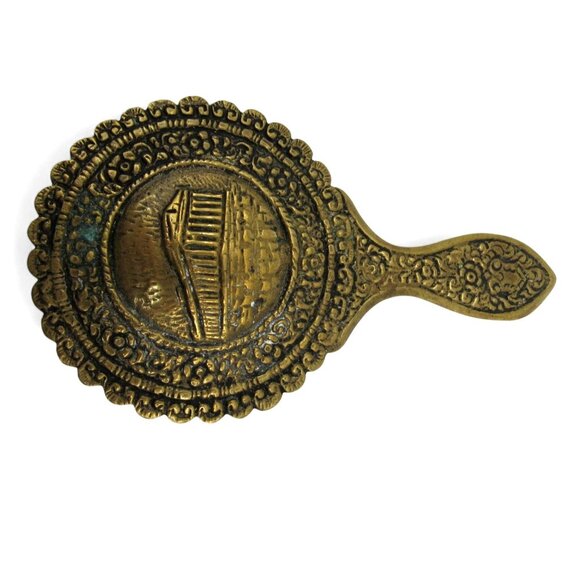 GREEK Architecture Brass Hand MIRROR with Intricate Floral Design Vintage - Picture 1 of 10